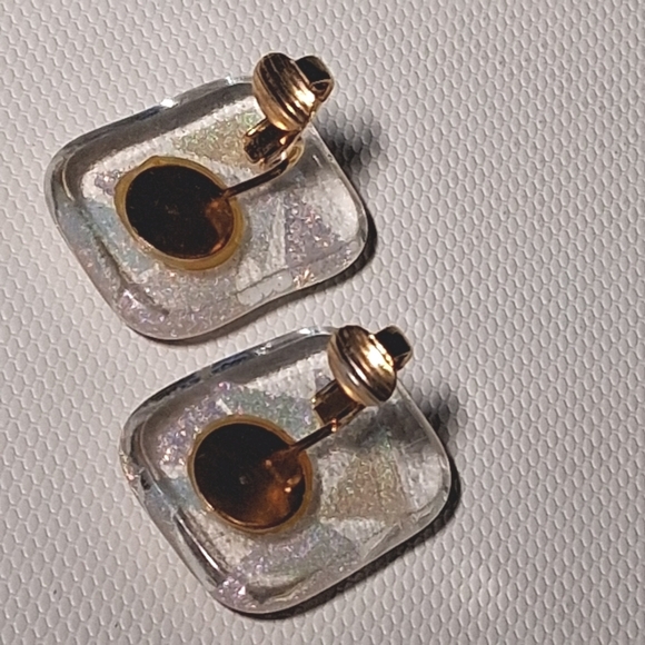 * Vintage Artisan Made Dichroic Glass Clip On Earrings - Picture 4 of 4